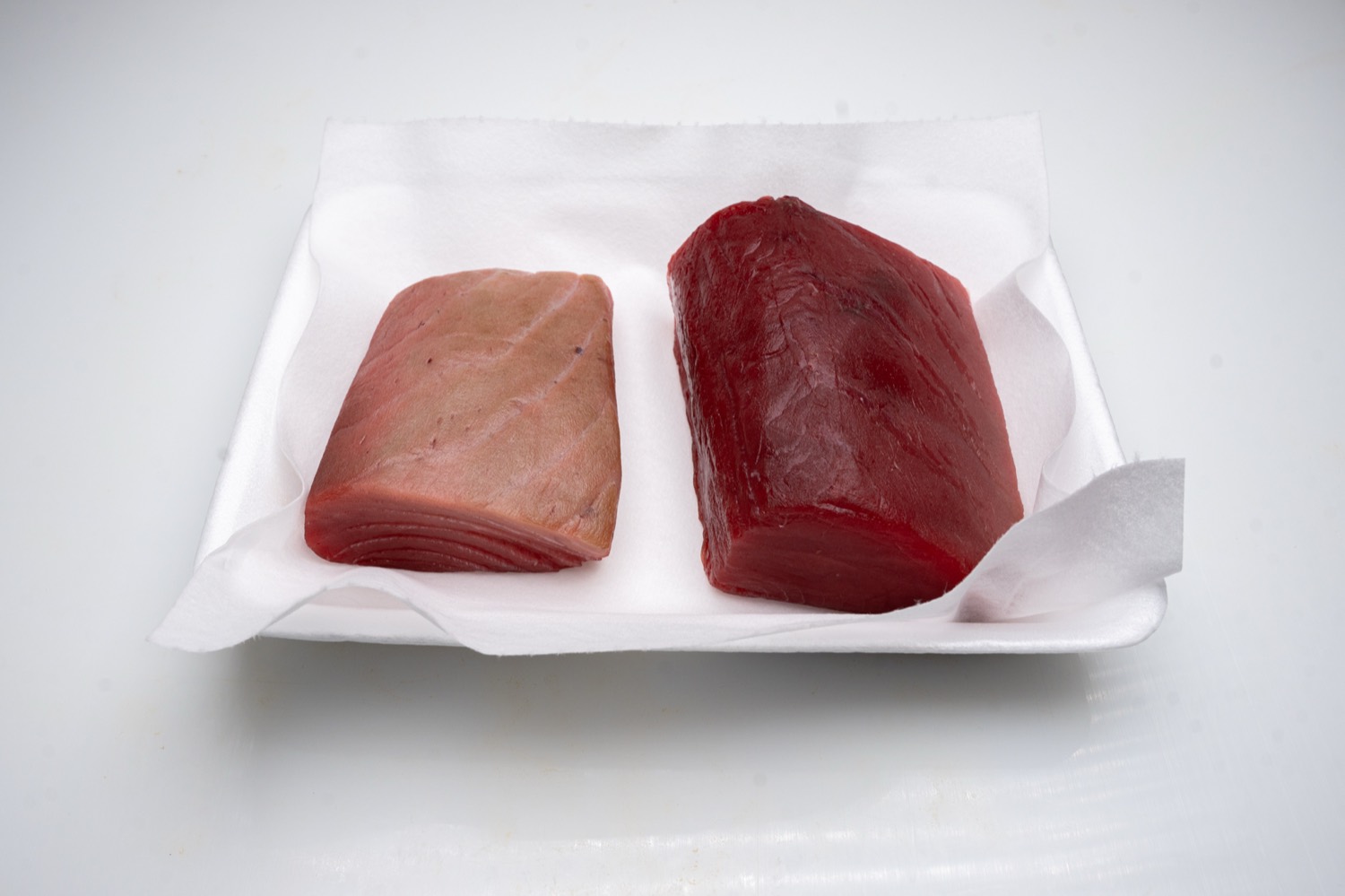 ถาดเนื้อจากซองระดับ 2 หลัง 4 วัน ชูโทโร่ซ้าย อากามิขวา บนกระดาษซับขาว